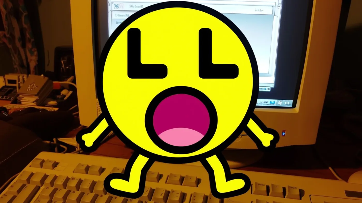 The LOL face bursting out of an old CRT monitor